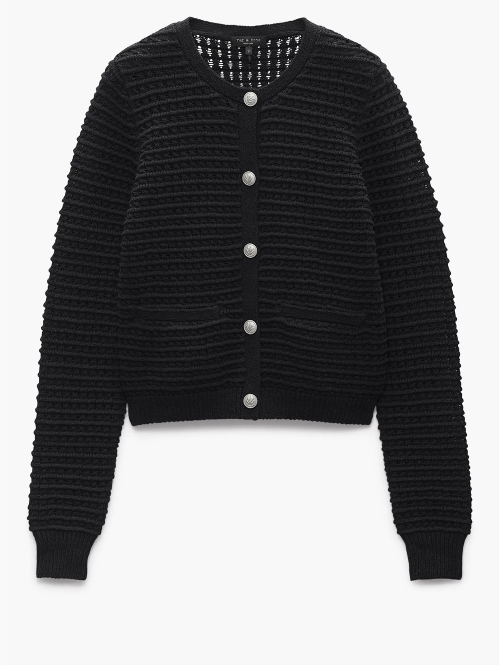 Rag & Bone Marlee Black Knit Cardigan Gold Buttons Organic Cotton L/G - Picture 7 of 14